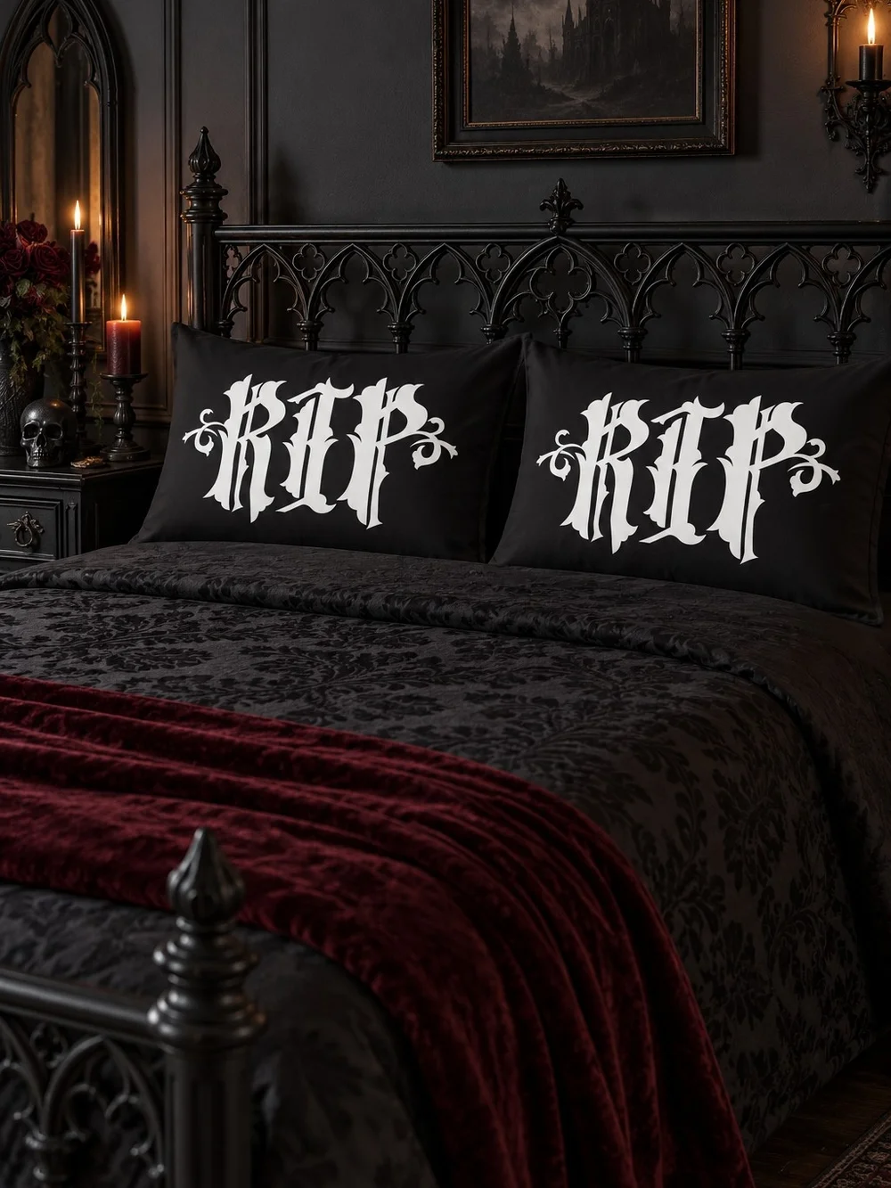 Killstar Haunted Homeware Black RIP Gothic Pillowcases